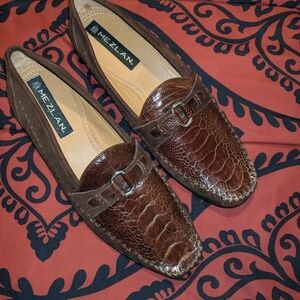 Mezlan Textured Brown Leather Slip-Ons